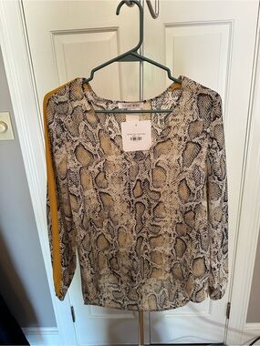 Hybrid Snake Print Blouse with Mustard Sleeve Detail